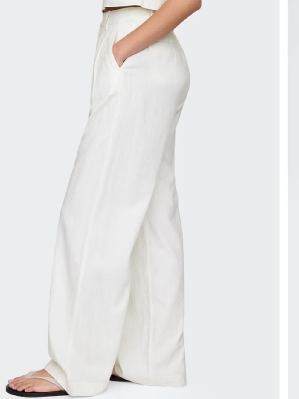 Gap White Linen Blend Straight Leg Pleat Trouser Pants 2 x 29 Nude Pockets